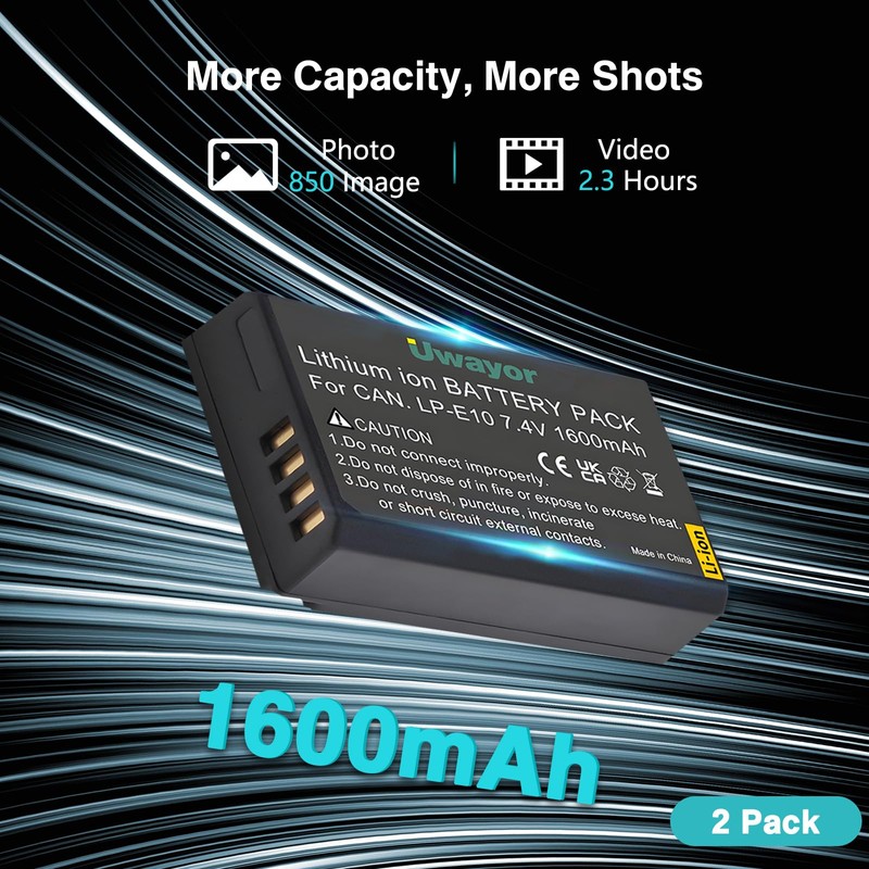 Uwayor LP-E10 LP E10 Battery 2 Pack and Dual Charger