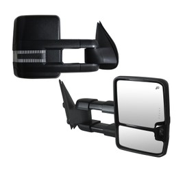 Brovw Towing Mirrors Compatible with 2003-2007 Chevy Silverado GMC Sierra 1500 2500 HD 3500 Suburban Yukon Tahoe Power Heated Side View Mirrors with Turn Signal Lights Puddle Lights