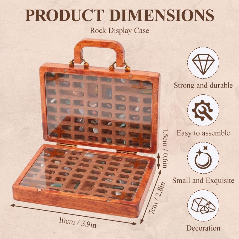 Buachois Rock Display Case 118 Grid Collection Box Wooden Stones
