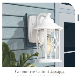 zeyu 2 Pack Outdoor Wall Sconce Lights, Modern Farmhouse Outdoor Porch Lights for House, Die-Cast Aluminum in White Finish, Seeded Glass Shade, ZX48B-2PK WH