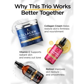 Anti-Aging Skincare Bundle – Collagen Cream, Retinol Serum & Vitamin C Serum for Wrinkles, Firmness & Radiance | InstaSkincare