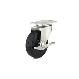 Richelieu Hardware (102 mm) F25415 Industrial General Duty Rubber Swivel Casters with Brake, 4-1/32 Wheel Diameter, Black