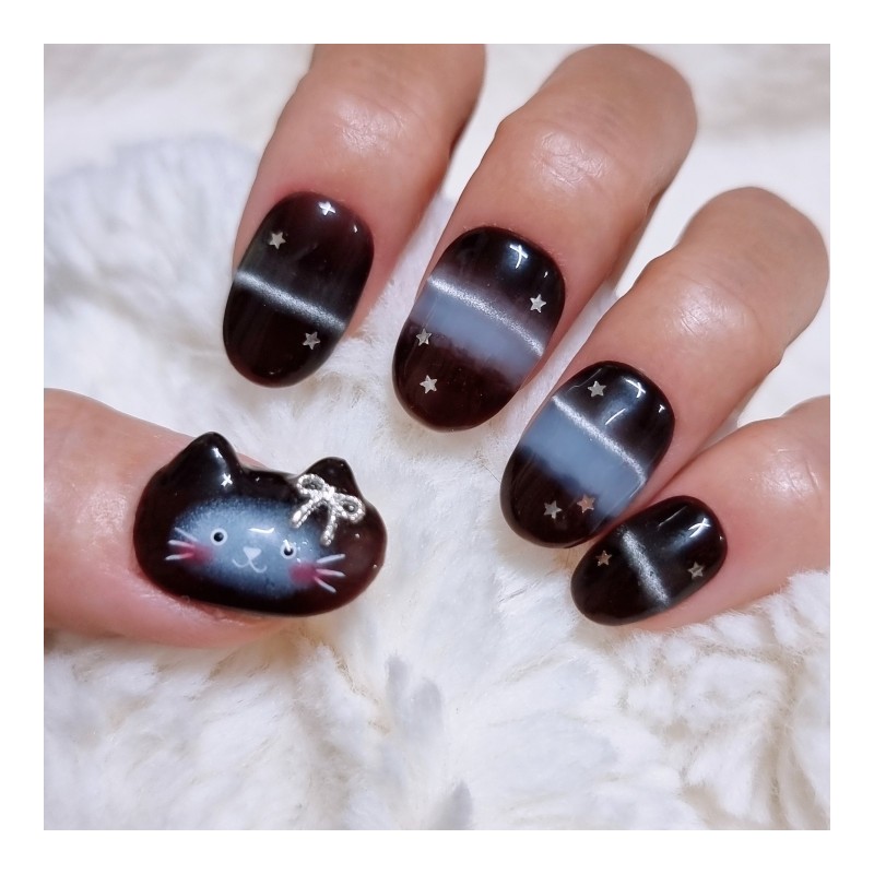 Brown Sky Cat Handmade Nail Tips - Short Square /