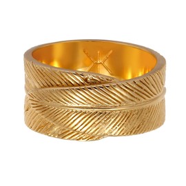 Kuzzoi Solid Men's Ring (14 mm) Golden in Feather Design, Band Ring for Men Made of 925 Sterling Silver, Gold-Plated, Ring in Vintage Look for Men in Ring Size 60 – 66, 0606831520, Sterling Silver