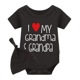 YSCULBUTOL Baby Twins Bodysuit I Love My Grandma and Grandpa Funny Baby Romper Baby Girl Clothes Set(black hayi love grandpa grandma12m)