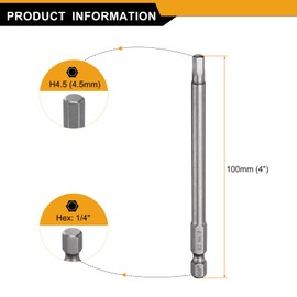 HARFINGTON 5pcs H4.5 Hex Head Drill Bit Wrench 4.5mm Metric Flat Tip 1/4" Hex Shank 100mm (4") Long Magnetic Hexagonal Screw Driver Socket Industrial Screwdriver Power Bits