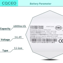 CQCEO Vacuum Cleaner Battery for Dreame D9 D10 Plus L10 Pro Plus L10 D10s L10s RLS5-BL0 F9 Z10 Pro RLS5-WH0 D10 RVS5-WH0 RL55L D9 Pro D9 Max L10 Pro P2008-4S2P-MMBK 14.4V 6800mAh