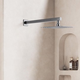 CLOVERMAP Shower Arm with Flange, 16 inch Wall Mounted Rainfall Shower Head Extension Arm, Square 304 Stainless Steel Shower Extender Tube, Brushed Nickel