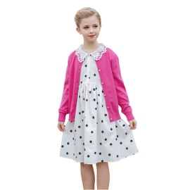 SMILING PINKER Girls School Cardigan Long Sleeve Pearl Button Down Uniform Schoolwear Cardigans(Hot Pink,8-9Years)