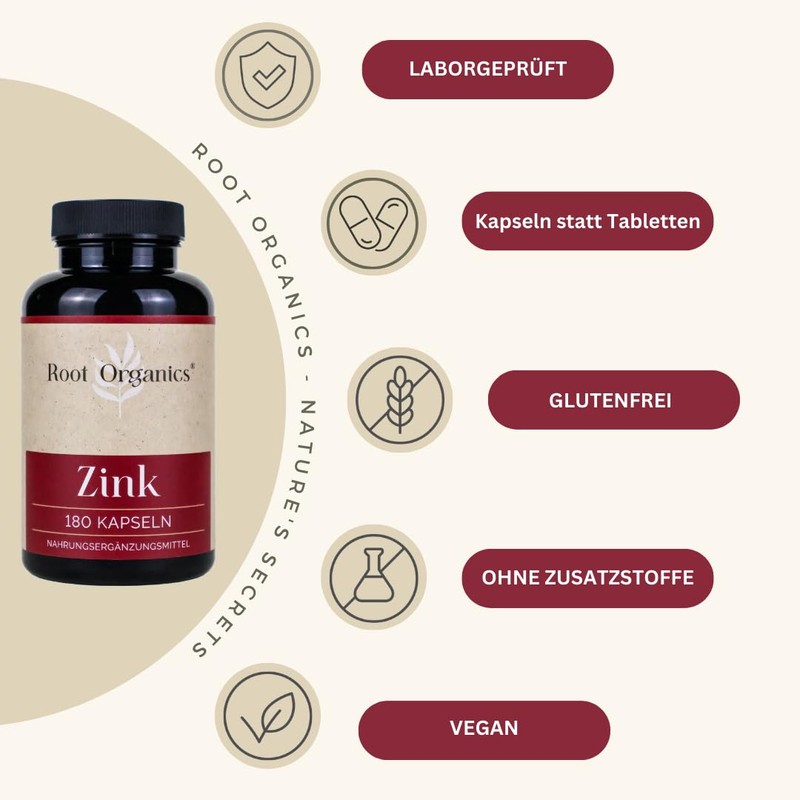 Zinc 5mg Capsules (Vegan) - 180 Zinc Bisglycinate Capsules Root