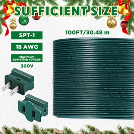 Low Voltage Landscape Wire 18/2 Wire Commercial Landscape Wire 6 Vampire Plugs 18 Gauge Outdoor Electrical Wire for Christmas Lamp Extension Cable Landscape Lighting(Green,100ft,SPT-1)