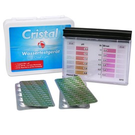 Cristal Water Tester Chlorine + pH for Fast Water Analysis | DPD 1 | Phenol Red | Manual Pool Tester | 6 Scale Values | Quick and Easy Includes Test Tablets