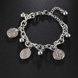 Saint Benedict Charm Bracelet - St. Benedictine Medal Coin Link Bracelet - Religious Gift for Men Women