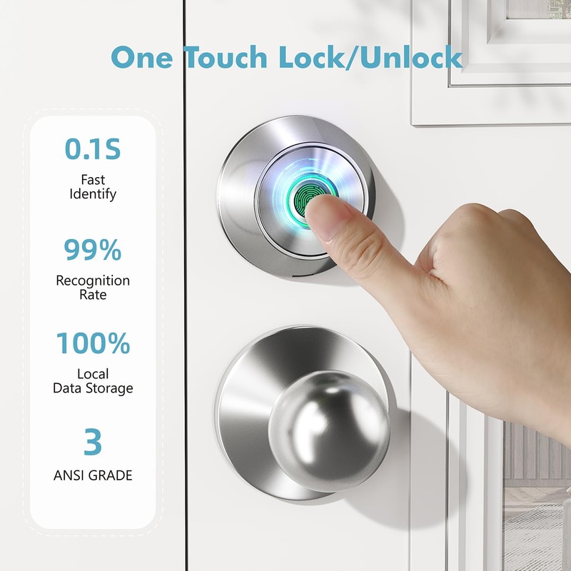 Fingerprint Keyless Entry Door Lock,Smart Deadbolt Lock with App Countrol,Biometric