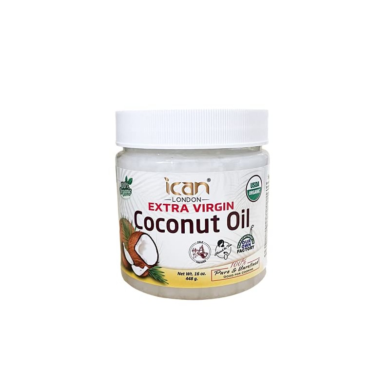 ICAN LONDON 100% NATURAL PURE & UNREFINED COCONUT OIL 16oz