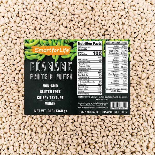 Smart for Life Soy Protein Puffs from Edamame - High Protein Zero Sugar Soy Protein Isolate Puffs - 20 Grams Protein Snacks - Non-GMO, Gluten-Free - 3 Pound Box - 53 Servings - Soy Puffs