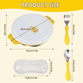 HAINLOGWANG Stainless Steel Plate Baby, Children's Plate with Suction Cup, Dinner Trays with Spoon and Fork, Non-Slip Baby Tray with Three Compartments and Lid for Healthy Baby Meals