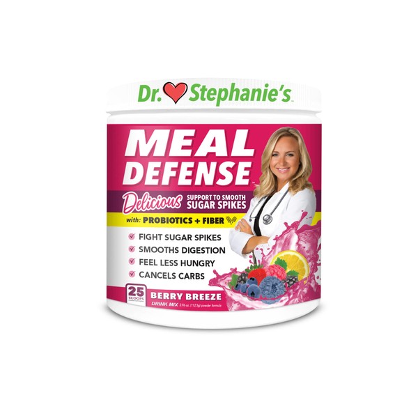 Meal Defense Drink Mix by Dr. Stephanie’s - Fiber & Probiotics, Smooth Digestion & Fight Hunger - Psyllium Husk & Berry Breeze Natural Flavor