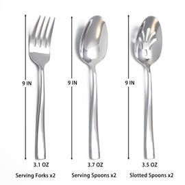 Large Serving Spoons x 2, Slotted Spoons x 2, Serving Forks x 2, Stainless Steel Serving Utensils Set for 6, Exquisite Serving Utensils for Parties, Dishwasher Safe