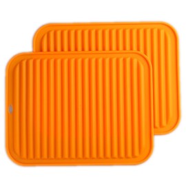 Silicone Trivets Mat Set of 2 Smithcraft 30x22.5cm Big Multi-Purpose Drying Trivet Mat, Pot Holder, Waterproof, Non Slip, Flexible, Durable, Dishwasher Safe Orange