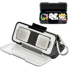 Aptbyte 2-in-1 Heart Rate Monitor Case & Pill Box for KardiaMobile 1-Lead EKG Monitor, Hard Carrying Holder for Travel, Clear Lid, Silicone Insert, Carabiner, Black (Box Only)