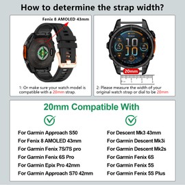 20mm Silicone Watch Band Compatible With Garmin Fenix 8 AMOLED 43mm/Fenix 7S pro/Fenix 6S Pro/Fenix 5S Plus,Rose Gold Women Men Soft Strap for Descent Mk3i 43mm/Mk2s/Approach S70 42mm Quickfit Bands