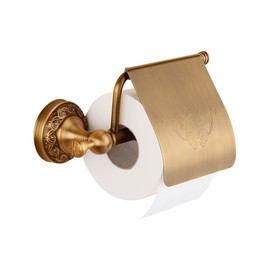 Wall Mounted Bathroom Toilet Paper Holder withlid,Roll Tissue Holder Antique Brass Pattern Carving,Brushed Bronze