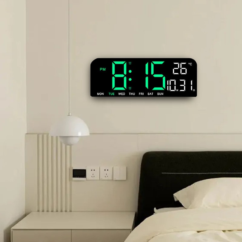 Digital Alarm Clock Large LED Display Desk Wall Clock with