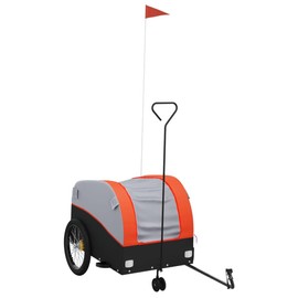 vidaXL Heavy-Duty Bike Cargo Trailer - Iron Tow Cart/Bicycle Carrier with Safety Flag, Black/Orange, Max Load 99.2 lb