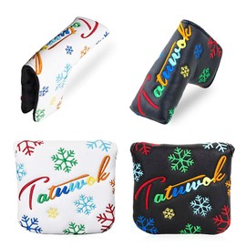 Golf Headcover Putter Cover Mallet Pin Magnetic Closure Colorful Snowflakes (Pin Type,Black)