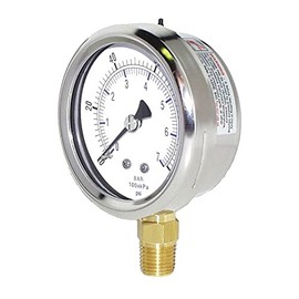 PIC Gauge 211D-254C Dry Filled Industrial Bottom Mount Adjustable Pressure Gauge with Removable Bezel, Stainless Steel Case, Brass Internals, Glass Lens, 2-1/2" Dial Size, 1/4" Male NPT Connection Size, 0/30 psi Range