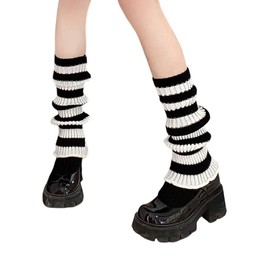RUIFUU Women's Leg Warmers Y2K, Black and White Striped Flared Leg Warmers Fashion Knit 80s Socks Over Knee Wide Leg Warm Flared Leg Warmers Elephant Socks