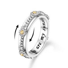 SIMPLGIRL Anxiety Spinner Rings Sunflower You Are My Sunshine Fidget Ring Sterling Silver ADHD Stress Relieving Ring Engagement Wedding Promise Band Ring,Size 9