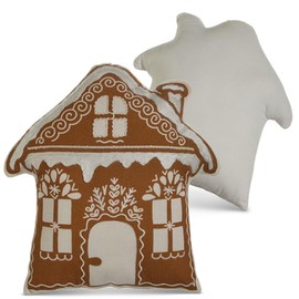 Raz Imports 2024 Gingerbread Lane 18"" Gingerbread House Pillow, Brown, 4419337