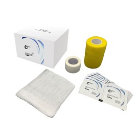 Endure Wound Care Kit 1, First Aid Variety Pack That Includes, Non-Sterile Gauze Swab 4"x4" Pack of 100, 1 Roll of White Paper Tape, 10 Alcohol Prep Pads & 1 Cohesive Bandage (Yellow Cohesive Wrap)