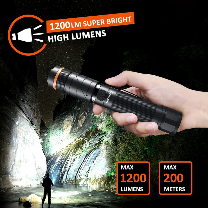 NICRON Flashlights,Rechargeable Magnetic LED Flashlights,1200 High lumens Tactical Flashlight,White/Red/Green Lights