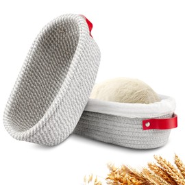 Dimpola Banneton Bread Proofing Basket - Cotton Oval Banneton Basket Set of 2 Sourdough Proofing Baskets Round Proofing Bowls Handmade Rattan Baskets and Liners