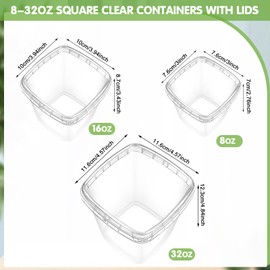 Sliner 60 Sets Square Deli Containers with Lids Clear Food Storage Containers Plastic Freezer Microwaveable Safe Deli Cups Leak Proof Airtight Meat for Restaurant(32oz, 16oz, 8oz)