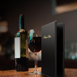 Budgetizer Check Presenters for Restaurants – 60 Pack Guest Check Card Holder- Black with Gold Thank You Imprint- Bill Book Restaurant Supplies 5.5’’ x 10’’ (60 Pack)