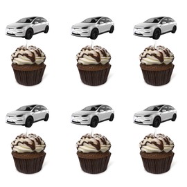 Electric Car Cupcake Toppers 24Pcs Electric Car Cupcake Decorations Electric Enthusiast Party Decorations Electric Car Theme Party Decorations