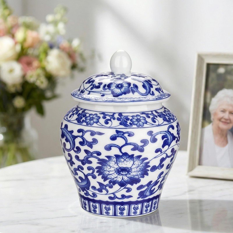 SOITIS Small Urns for Human Ashes, 5.12 Inches Qinghua Porcelain