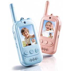 Voice Changer Upgraded Kids Video Walkie Talkies, Gift Toy with Real-Time Video, No WiFi or App Required, 1600FT Long Range, Rechargeable Video Intercom Toy for Boys & Girls Ages 3–12 (Blue & Pink)