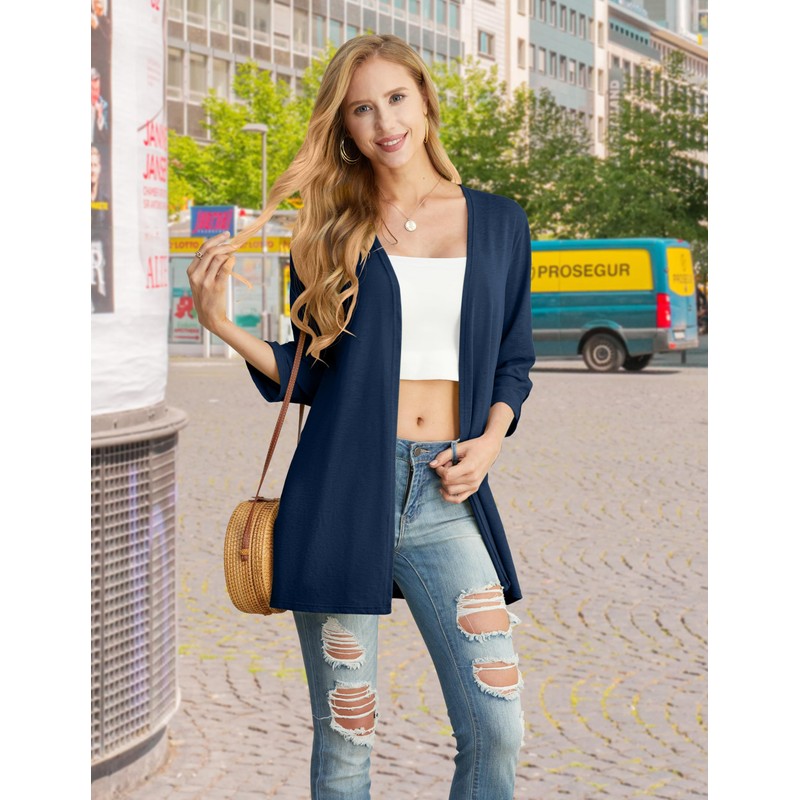 IWOLLENCE Ladies Summer Cardigan Open Front 3/4 Sleeve with Criss-Cross