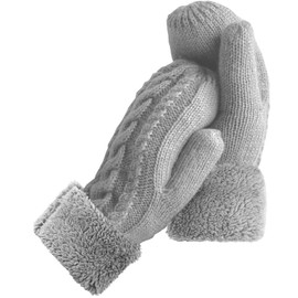 AURUZA Winter Warm Mittens for Women, Cozy Thick Knitted Gloves & Mittens Warm Soft Lining Cold Weather Accessories Gifts (Light Gray)
