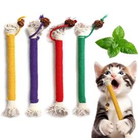 SUOXU Catnip Toy, Chewing Cotton Rope, Interactive Cat Toy for Indoor, Cat Teeth Cleaning, Filled with Natural Catnip, Stress Relieving Cotton Rope Toy, Pack of 4