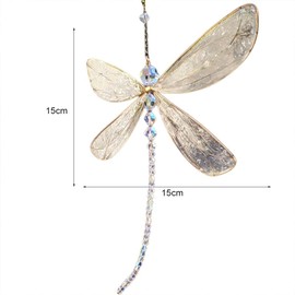 Dragonfly Crystal Suncatcher, MetalDragonfly Pendant, Hanging Crystal Suncatcher for Garden Wedding Car Decor (15 * 15cm)