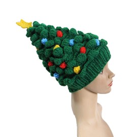 BIBITIME. Christmas Tree Star Beanie Knit Hat Colorful Knot Santa Cap (Green, Adult)