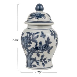 Creative Co-Op Decorative Ceramic Ginger Jar with Domed Lid, Blue & White