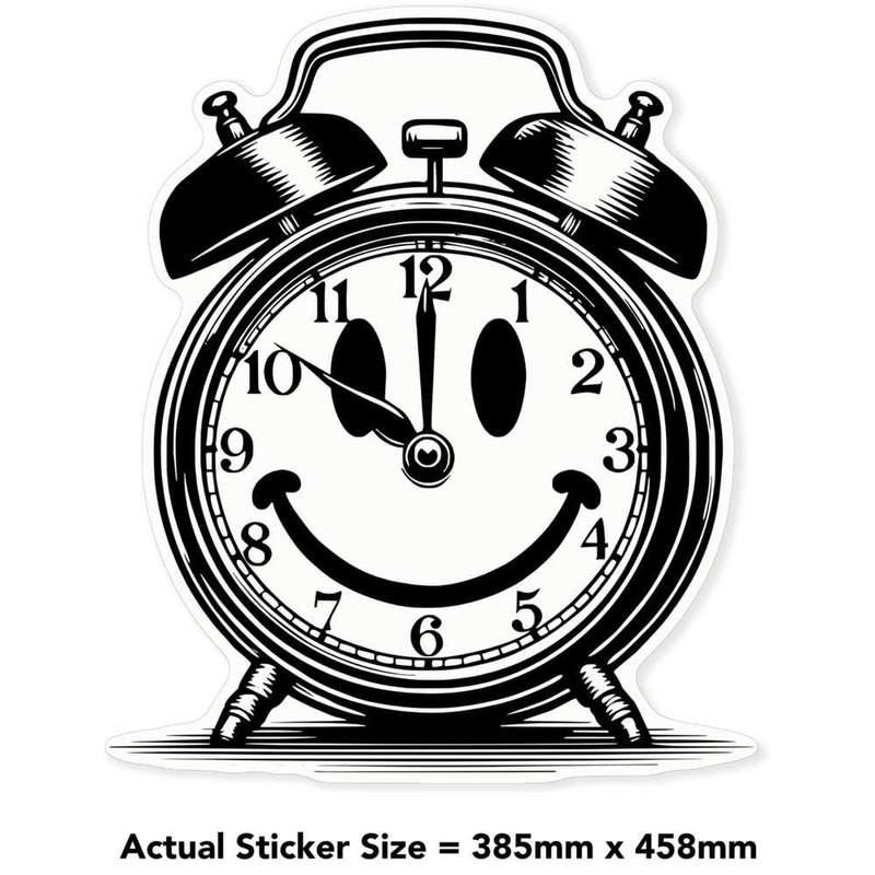 Extra Large 460mm 'Smiling Alarm Clock' Permanent Sticker Decal for