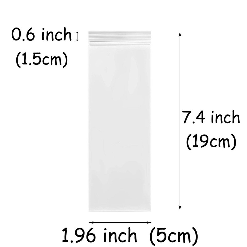 100 Count Clear Resealable Tall Thin Zip Bags, Long Thin